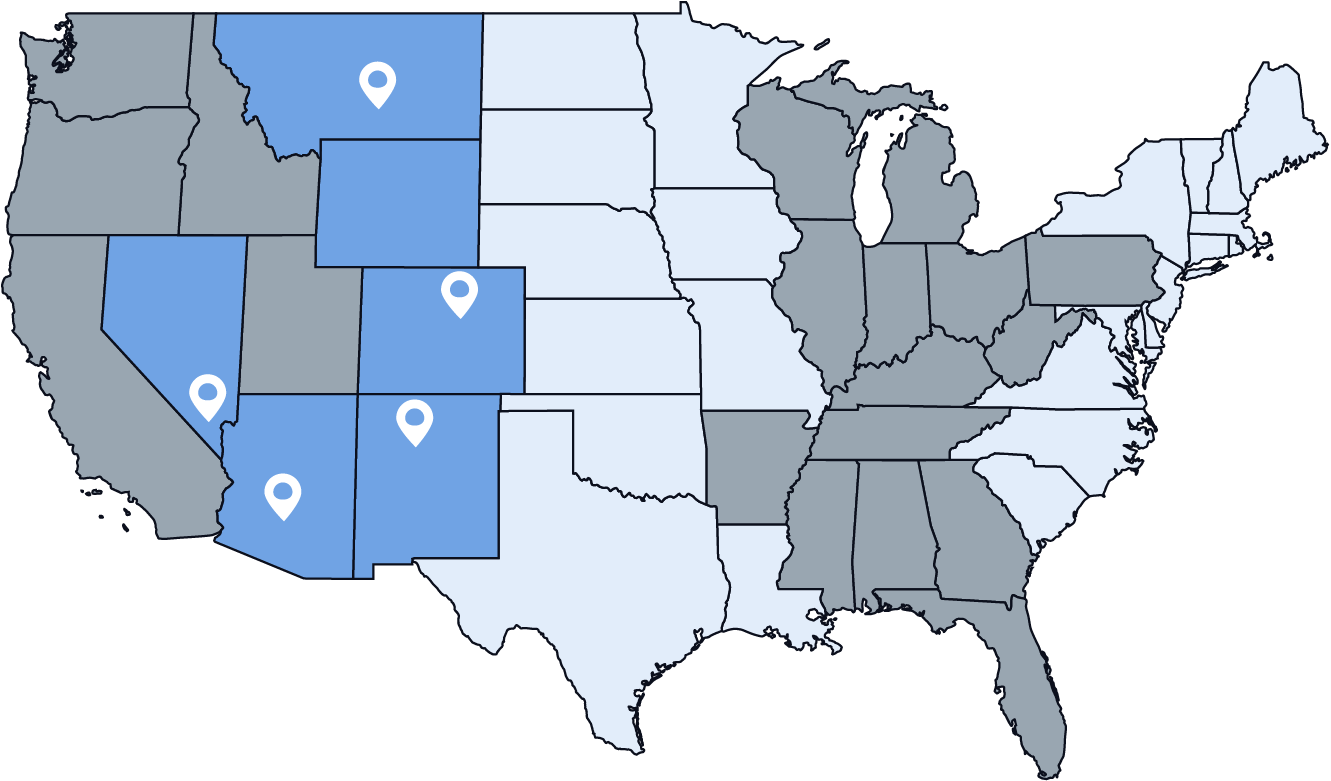 Us Map Total Source Coverage Map Total Source Foodservice Sales and Marketing Coverage Map. Montana, Colorado, Wyoming, New Mexico, Arizona, Nevada